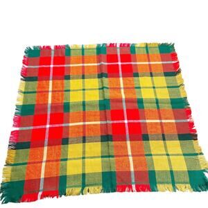 Vintage 80s 90s Dillards Madras Plaid Scarf Acrylic Square Fringe Classic 28x28